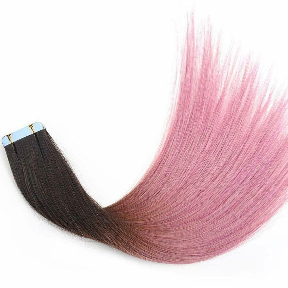 Pink & Black/Dark Brown Hair Extensions Ombre Pink